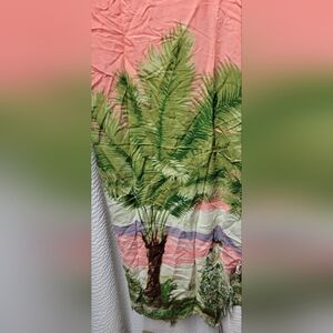 Tropical Green and Pink Palm Swim Coverup
